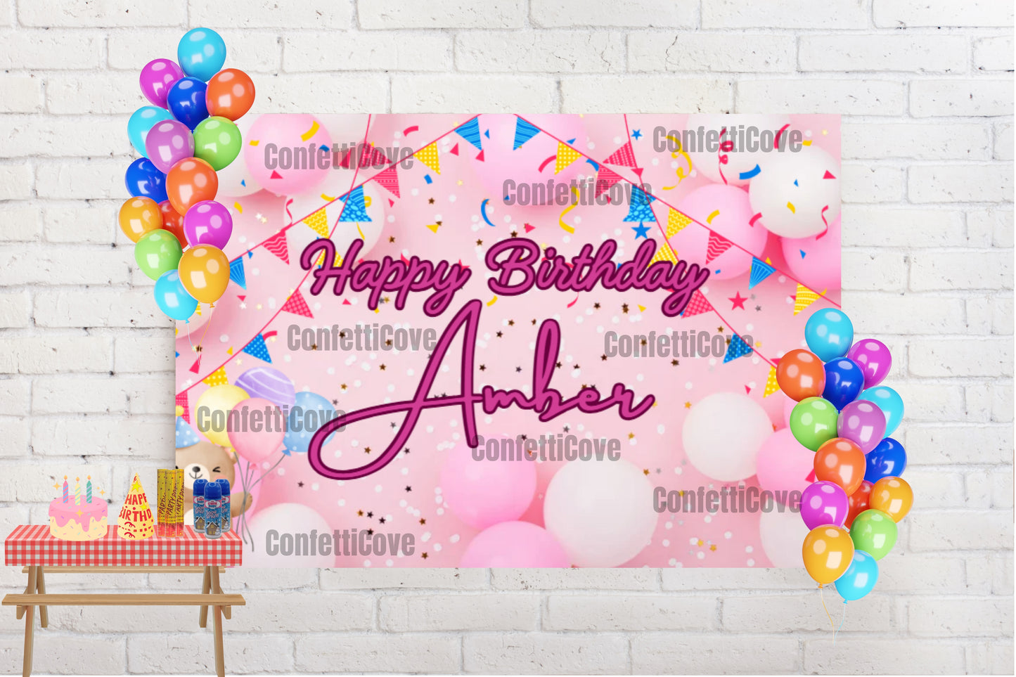 Teddy Bear Birthday Party Deal β Custom Backdrop, Balloons, Caps, Snow Sprays & More
