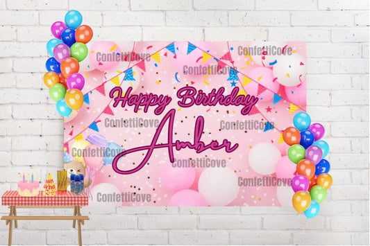 Teddy Bear Balloon Backdrop – Custom Name Banner for Baby Showers & Birthdays
