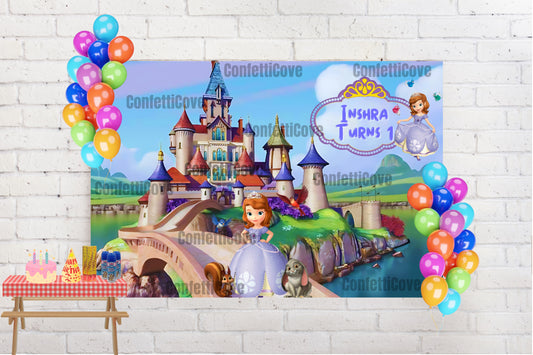 Sofia the First Birthday Banner – Custom Name & Age | Princess Sofia Party Backdrop