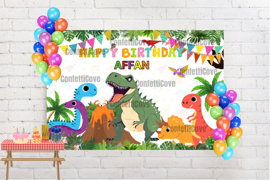 Dinosaur Birthday Banner – Custom Name & Age | Jungle Dino Party Backdrop